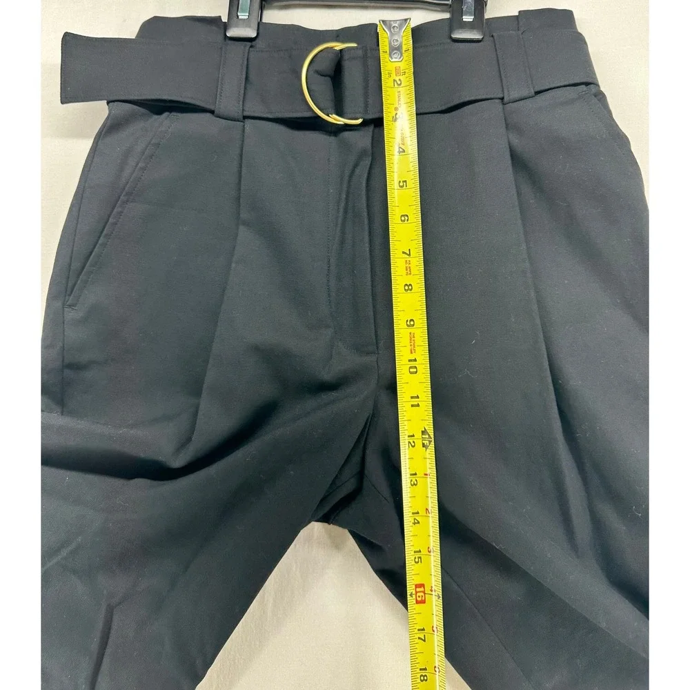 ALC Black High Waisted Belted Tapered Trousers Gold D-Ring Pleated Pants Size 2